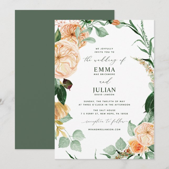 Botanischer Boho Greenery Elegante White Wedding Einladung (Vorne/Hinten)