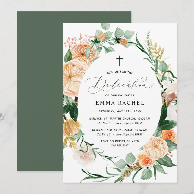 Botanischer Boho Personalisierte Grünpflanzen Dedi Einladung (Vorne/Hinten)