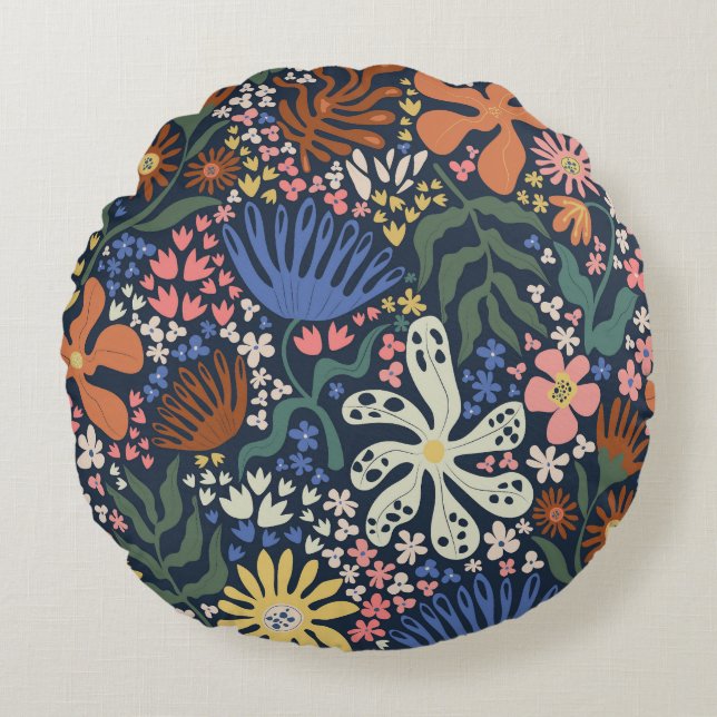 Botanischer Boho Rundes Kissen (Vorderseite)