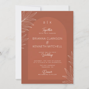 Botanischer Boho Terracotta mit Arch Foto Hochzeit Einladung