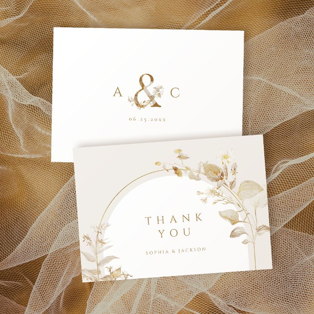 Botanischer Botanischer Botanischer Garten Hochzei Dankeskarte (Elegant Gold Botanical Floral Arch Wedding Thank You Card)