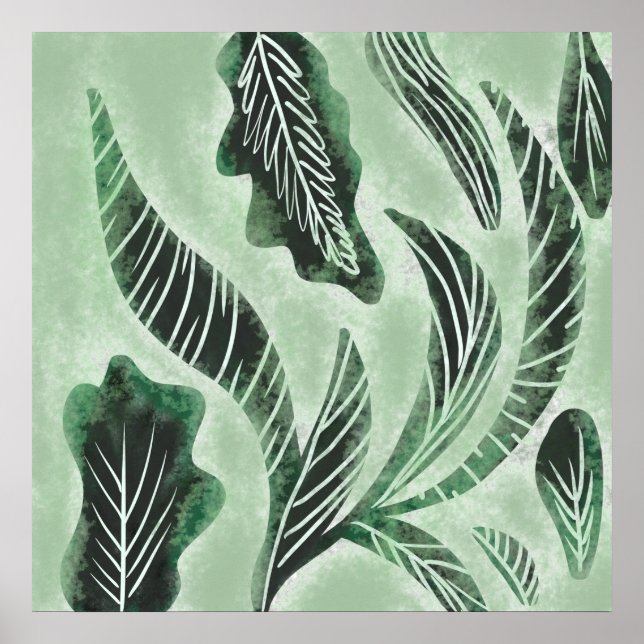 Botanischer Botanist mit handgezeichneter Grünanla Poster (Vorne)