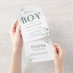 Botanischer Brief Babyparty   Windel-Raffle All In One Einladung