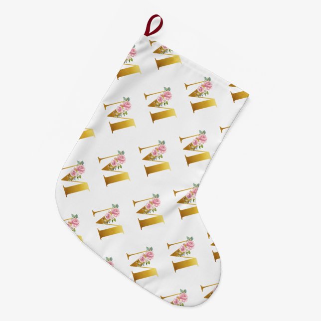 Botanischer Brief mit floraler Monogramm Großer Weihnachtsstrumpf (Vorderansicht (hängend))