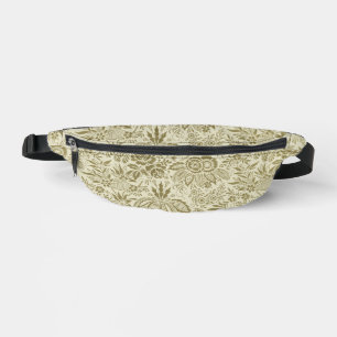 Botanischer Brokat-Toile-Blumenmuster in Grün und  Bauchtasche