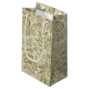 Botanischer Brokat-Toile-Blumenmuster in Grün und  Kleine Geschenktüte
