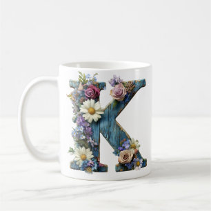 Botanischer Buchstabe K Vintage-Blumenmuster Kaffeetasse