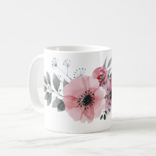 Botanischer Chic floral elegante graue rosa Blume Kaffeetasse