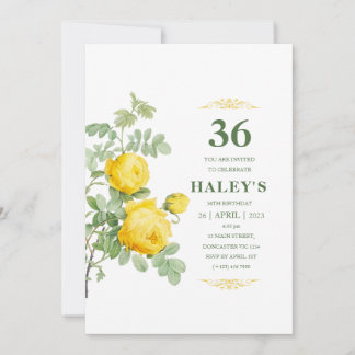 Botanischer Chic Gelb & Grüne Blüte 36. Geburtstag Einladung