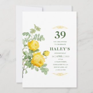 Botanischer Chic Gelb & Grüne Blüte 39. Geburtstag Einladung