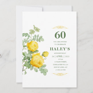 Botanischer Chic Gelb & Grüne Blüte 60. Geburtstag Einladung