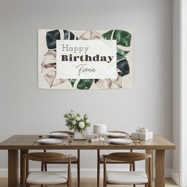 "Botanischer Chic" Monstera Leaf Geburtstagsbanner Banner ("Botanical Chic" Monstera Leaf Birthday Banner)