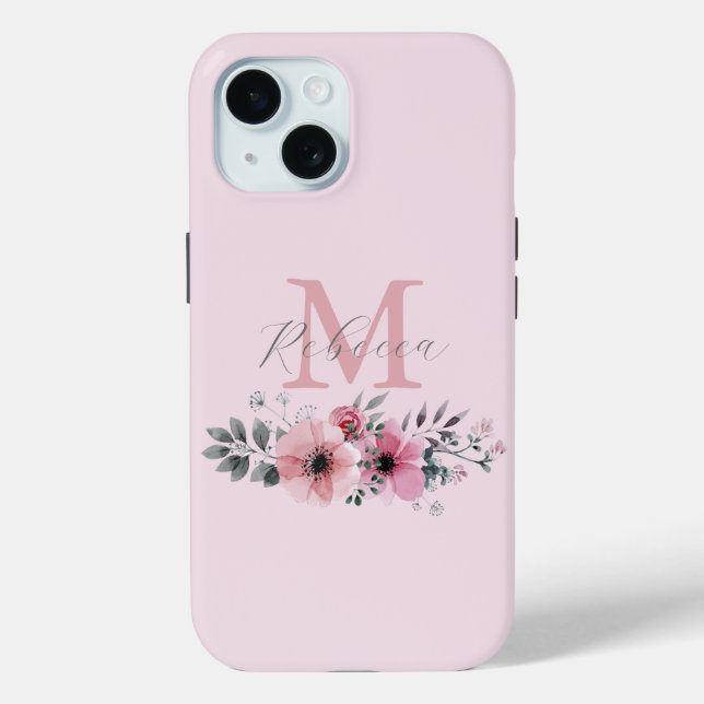 Botanischer Chic Rosa Aquarellblüte Case-Mate iPhone Hülle (Rückseite)