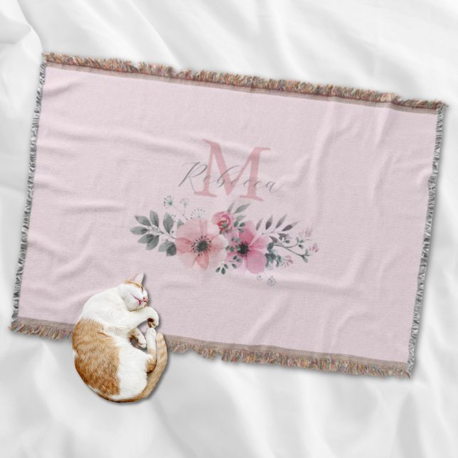 Botanischer Chic Rosa Aquarellblüte Decke (Botanical chic blush pink watercolor floral throw blanket)