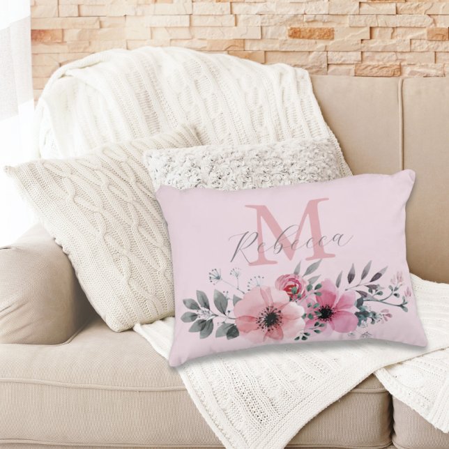 Botanischer Chic Rosa Aquarellblüte Dekokissen (Von Creator hochgeladen)