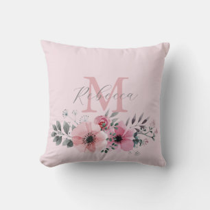Botanischer Chic Rosa Aquarellblüte Kissen
