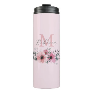 Botanischer Chic Rosa Aquarellblüte Thermosbecher