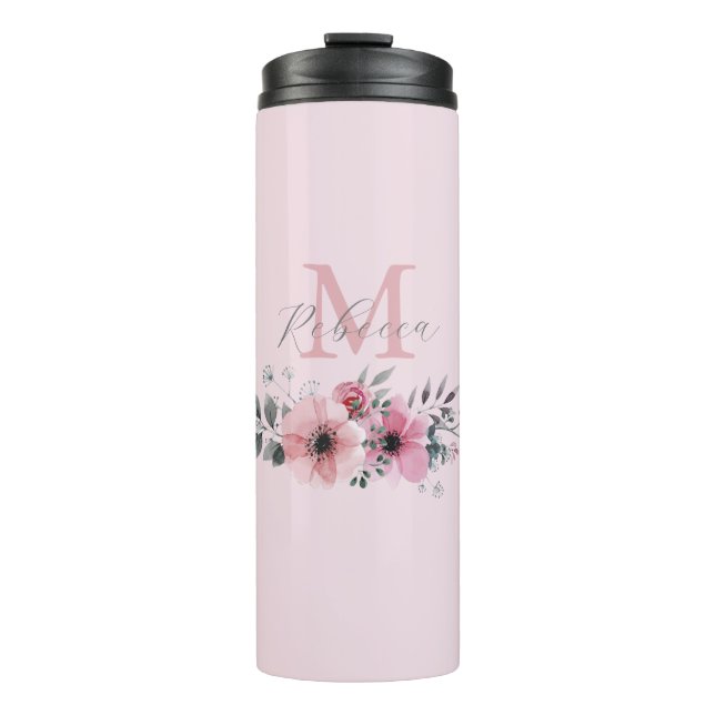 Botanischer Chic Rosa Aquarellblüte Thermosbecher (Vorderseite)