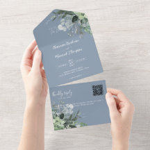 Botanischer Dusty Blue QR Code Hochzeit