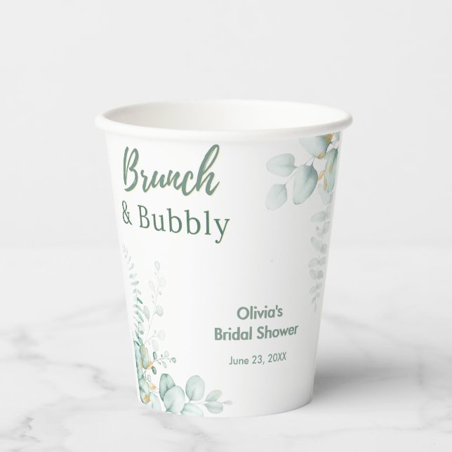 Botanischer Eukalyptus-Brunch & Bubbly-Brautjungfe Pappbecher (Vorderseite)