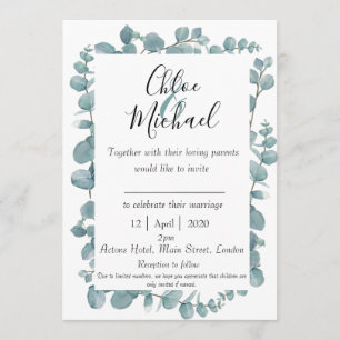 Botanischer Eukalyptus Gerahmt Invite w Bibel Vers Einladung