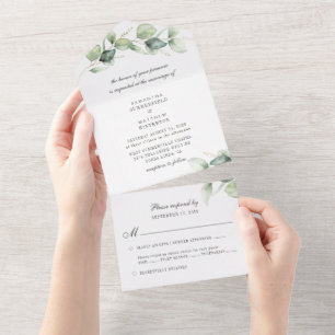 Botanischer Eukalyptus Greenery Burgundy Wedding All In One Einladung