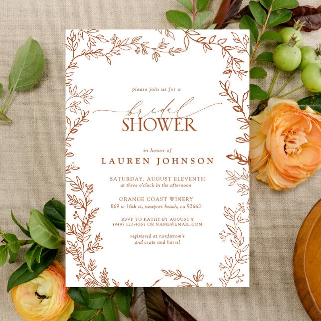 Botanischer Fall Terrakotta-Brautparty Einladung (Bridal Shower Invitation)