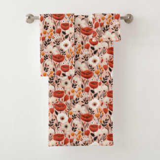 Botanischer Fall-Wildblumen Wiesenmuster Badhandtuch Set