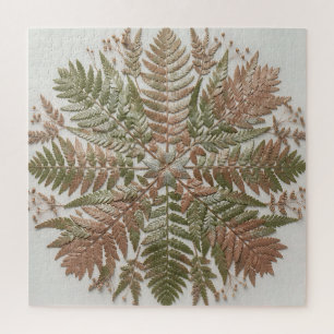 Botanischer Farn Grün Kupfer Gepresste Blätter Puzzle
