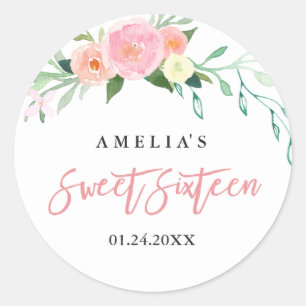 Botanischer Floral-Aquarell-Sweet-Sixteen-Aufklebe Runder Aufkleber