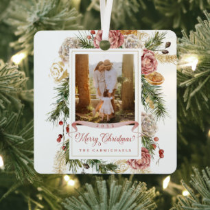 Botanischer floraler Foto-Weihnachtsschmuck Ornament Aus Metall