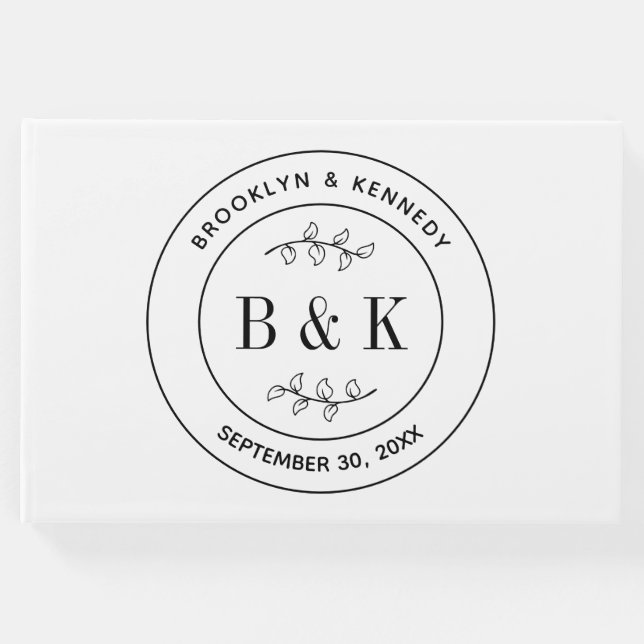 Botanischer floraler Fun Monogram Wedelname Gästebuch (Vorderseite)