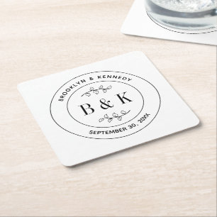 Botanischer floraler Fun Monogram Wedelname Rechteckiger Pappuntersetzer