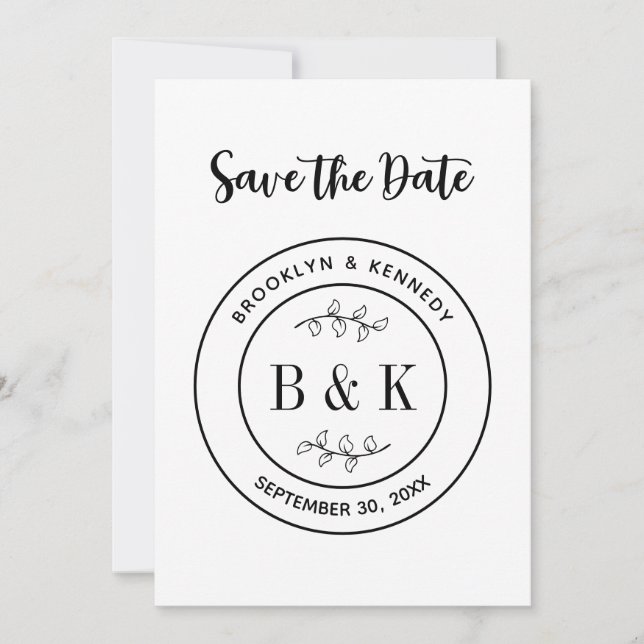 Botanischer floraler Fun Monogram Wedelname Save The Date (Vorderseite)