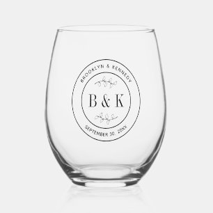 Botanischer floraler Fun Monogram Wedelname Weinglas Ohne Stiel