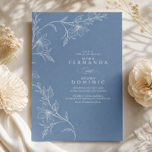 Botanischer Floraler Staubblauer Hochzeitsschmuck Einladung