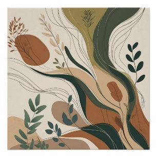 Botanischer Fluss - Abstrakte Natur in Erdtönen Poster