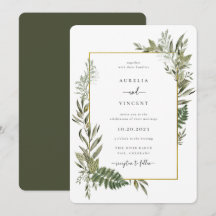 Botanischer Foliage Rahmen Olive Green Wedding Inv