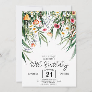 Botanischer Frühling Wildblumen 40. Geburtstag Einladung