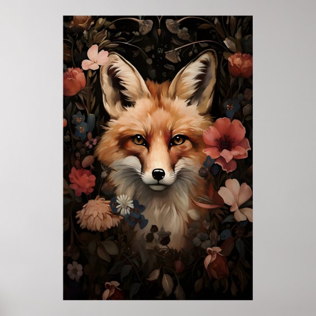 Botanischer Fuchs-Druck, Dark Academia Florale Kun Poster (Vorne)