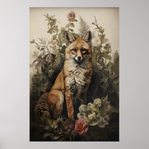 Botanischer Fuchs-Druck, Dark Academia Wald (Digit Poster