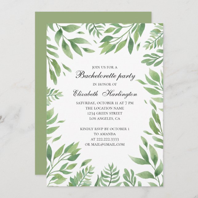 Botanischer Garten Blätter. Summer Junggeselinnen- Einladung (Vorne/Hinten)