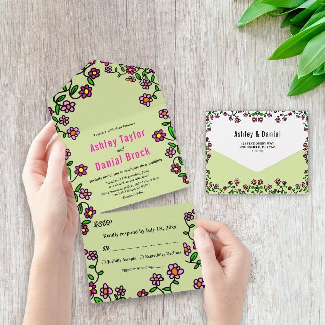 Botanischer Garten Blume Frühjahrsblütenhochzeit All In One Einladung (Von Creator hochgeladen)