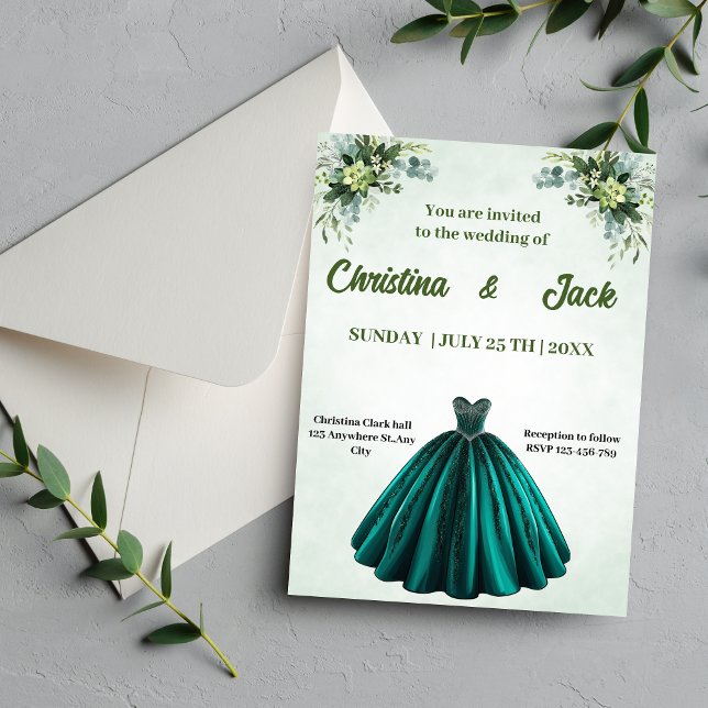 Botanischer Garten Design Emerald Ballgown Wedding Einladung (Von Creator hochgeladen)