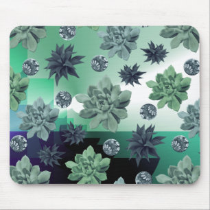Botanischer Garten Grünes Aquamarines Blumenmuster Mousepad