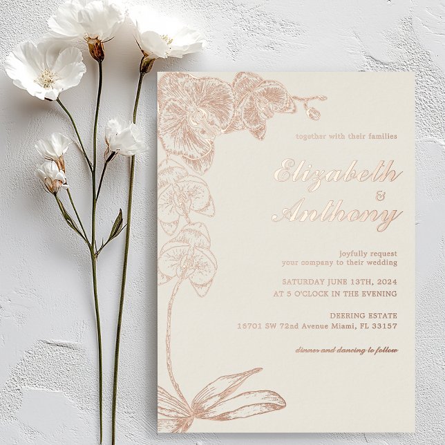 Botanischer Garten - Parco delle camelie Locarno Folieneinladung (Elegant Orchid Wedding Invitation)
