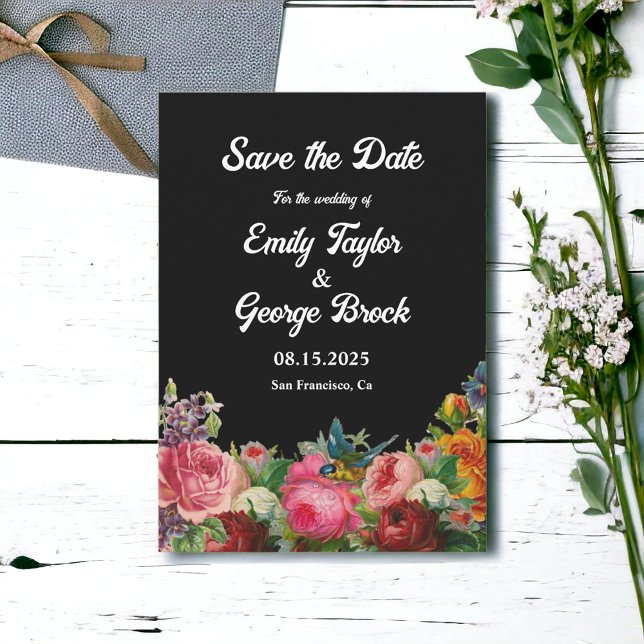 Botanischer Garten Rustikale Rose Hochzeit Schwarz Save The Date (Von Creator hochgeladen)