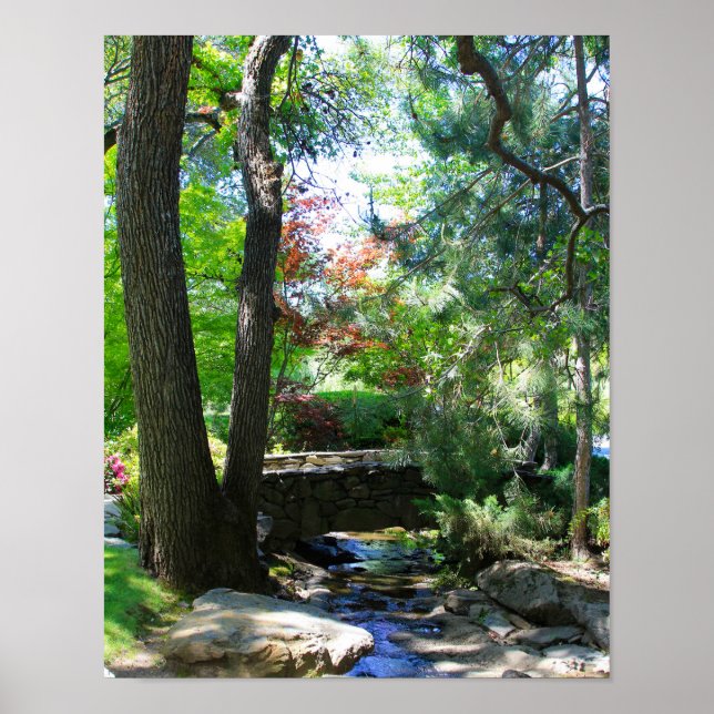 Botanischer Garten, Stream, Fußgängerbrücke Poster (Vorne)