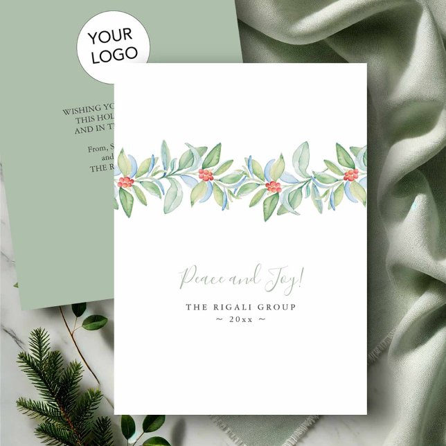Botanischer Garten und Berge Weihnachten (Business Christmas cards watercolor botanical design by Victoria Grigaliunas of Do Tell A Belle)