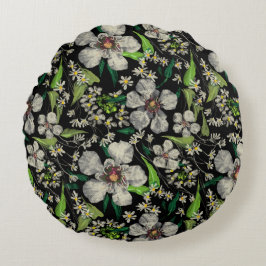 Botanischer Garten - Vintages Blumenmuster Rundes Kissen